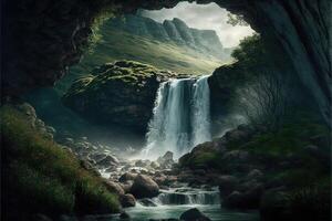 Waterfall in nature. photo