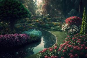 Beautiful garden or botanical park. AI Generated photo