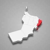 Ash Sharqiyah South region location within Oman 3d map vector