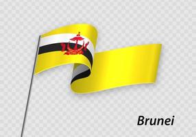 Waving flag of Brunei on flagpole. Template for independence day vector