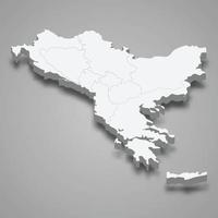 3d isometric map of Balkans region, isolated with shadow vector