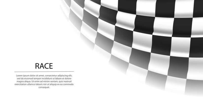 Waving checkered race flag on white background. Banner or ribbon