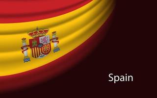 Wave flag of Spain on dark background. Banner or ribbon vector t