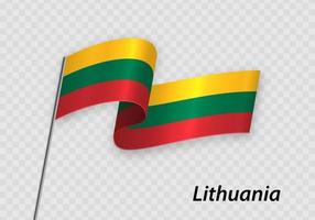 Waving flag of Lithuania on flagpole. Template for independence day vector