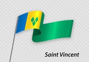 Waving flag of Saint Vincent on flagpole. Template for independe vector