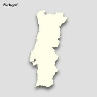 3d isometric map of Portugal isolated with shadow vector