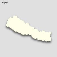 3d isometric map of Nepal isolated with shadow vector