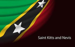 Wave flag of Saint Kitts and Nevis on dark background. vector