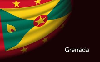 Wave flag of Grenada on dark background. vector