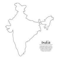 Simple outline map of India, in sketch line style vector