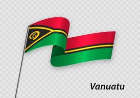 ondeando la bandera de vanuatu en el asta de la bandera. plantilla para la independencia da vector