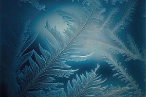 Winter frost leaves patterns on glass. Leaf ice crystals on cold winter background. photo