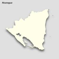 3d isometric map of Nicaragua isolated with shadow vector