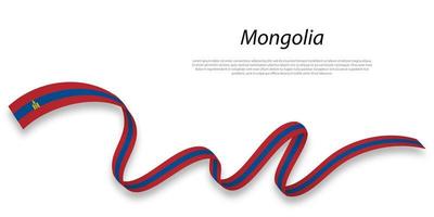 Waving ribbon or banner with flag of Mongolia. vector