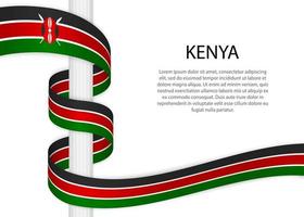 Waving ribbon on pole with flag of Kenya. Template for independe vector