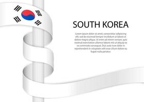Waving ribbon on pole with flag of South Korea. Template for ind vector