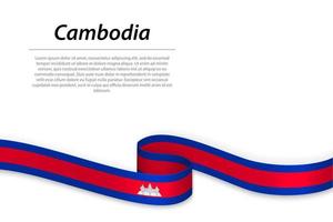 Waving ribbon or banner with flag of Cambodia vector