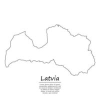 Simple outline map of Latvia, silhouette in sketch line style vector