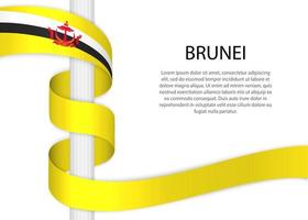 Waving ribbon on pole with flag of Brunei. Template for independ vector