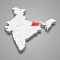 Bihar state location within India 3d map vector