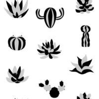 Set of stickers with green cacti and succulents vector