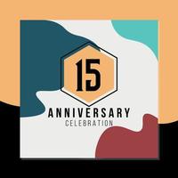 15th year anniversary celebration vector colorful abstract design on black and yellow background template illustration