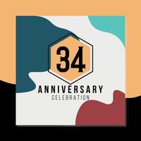 34th year anniversary celebration vector colorful abstract design on black and yellow background template illustration