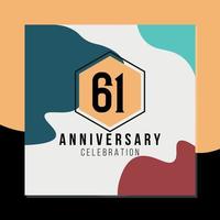 61th year anniversary celebration vector colorful abstract design on black and yellow background template illustration