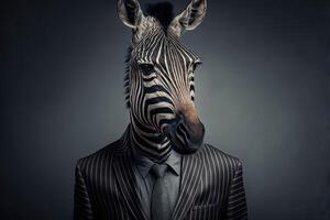 Portrait of zebra businessman. Animal head in business suit. Animal head in business suit. photo