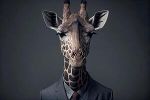 ai generado retrato de jirafa empresario. animal cabeza en negocio traje. foto