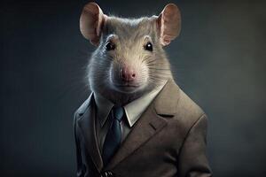 Portrait of rat businessman. Animal head in business suit. photo