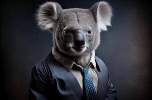 Portrait of koala businessman. Animal head in business suit. photo