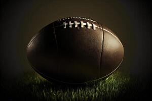 Ball of American football on the grass background. photo