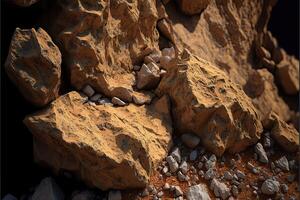 Close up light brown rock texture rough mountain surface. photo