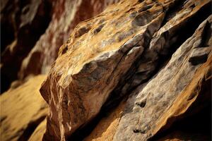 Close up light brown rock texture rough mountain surface. photo