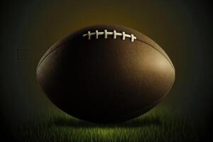 AI Generated Ball of American football on the grass background. photo