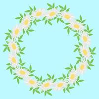 Gerbera or chamomile flowers in circle with leaves. vector