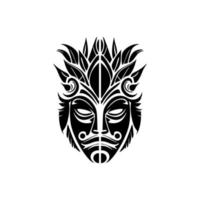 Vector tattoo sketch of a black and white Polynesian god mask