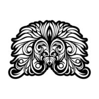 Outline vector tattoo of a Polynesian god mask, in black and white.