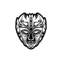 Vector tattoo sketch of a Polynesian god mask, with black and white colors.