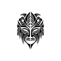 Vector tattoo sketch of a black and white Polynesian god mask.