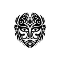 Vector sketch of a black and white Polynesian god mask tattoo