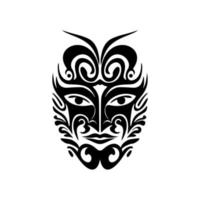 Vector tattoo sketch of a black and white Polynesian god mask.