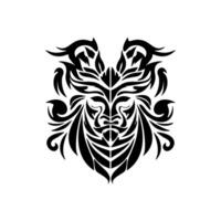 Polynesian god mask in bandw vector tatt sketch form.