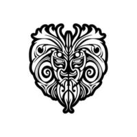 Vector tattoo sketch of a black and white Polynesian god mask.