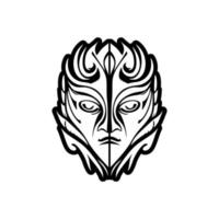 Vector.style black and white tattoo of a Polynesian god mask sketch. vector