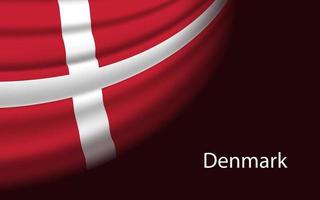 Wave flag of Denmark on dark background. Banner or ribbon vector