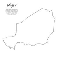 Simple outline map of Niger, silhouette in sketch line style vector