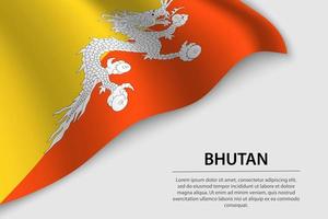 Wave flag of Bhutan on white background. Banner or ribbon vector