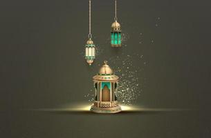 islamic greeting ramadan kareem card design with beautiful gold lanterns vector